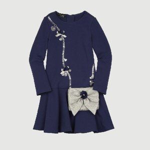 KATE MACK Toddler Girls' Holiday Magic Dress with Purse in Navy, Size 2T/2Y